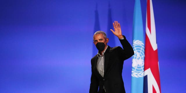 Former President Obama at COP26 on Nov. 8, 2021, in Glasgow, Scotland. (Photo by Christopher Furlong/Getty Images)