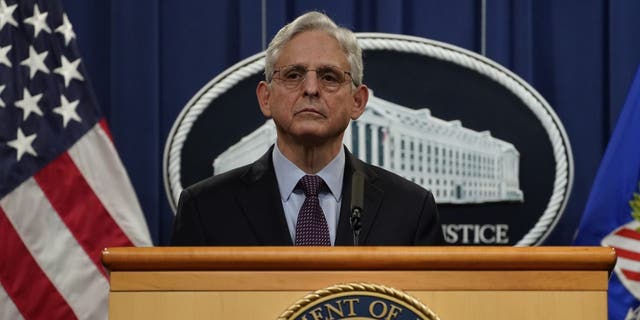 Merrick Garland, U.S. attorney general, during a news conference at the Department of Justice in Washington, D.C., U.S., on Monday, Nov. 8, 2021. Today the U.S. Treasury Department's Office of Foreign Assets Control (OFAC) sanctioned two ransomware operators and a virtual currency exchange network that launder the proceeds of ransomware. Photographer: Ting Shen/Bloomberg via Getty Images