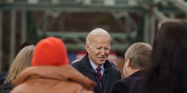 President Biden greets people after delivering a speech on infrastructure in Woodstock, New Hampshire, on Nov. 16, 2021. (John Tully/Getty Images)