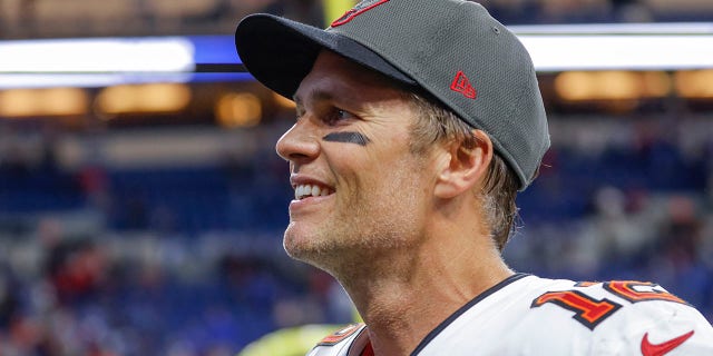 Tom Brady #12 of the Tampa Bay Buccaneers is seen after the game against the Indianapolis Colts at Lucas Oil Stadium on November 28, 2021 in Indianapolis, Indiana.