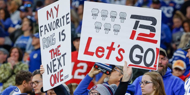 A Tampa Bay Buccaneers fan is seen during the game against the Indianapolis Colts at Lucas Oil Stadium on November 28, 2021 in Indianapolis, Indiana.