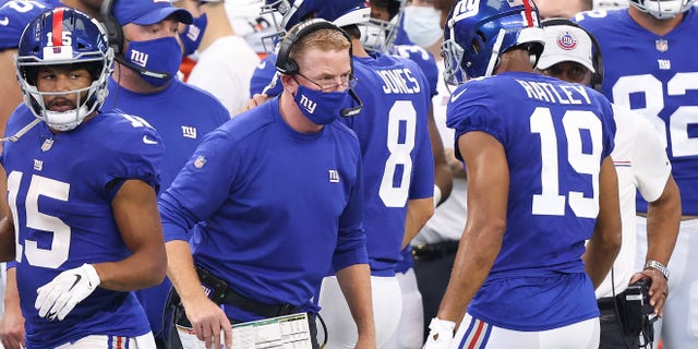 Offensive coordinator Jason Garrett of the New York Giants looks on looks on against the Dallas Cowboys during the second quarter at AT&T Stadium on Oct. 11, 2020 in Arlington, Texas.