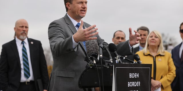 Rep. Michael Cloud speaks during a news conference with members of the House Freedom Caucus on March 17, 2021, in Washington, D.C. (Chip Somodevilla/Getty Images)