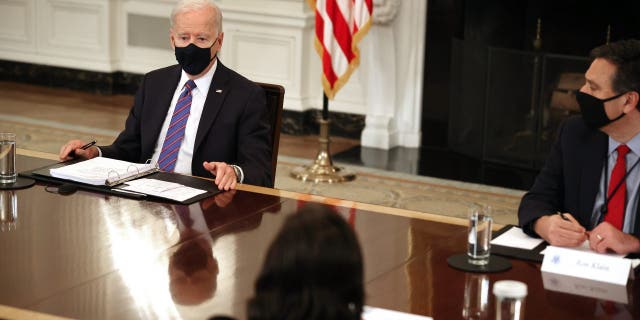 President Biden and White House chief of staff Ron Klain attend a Cabinet meeting on March 24, 2021, in Washington, D.C.