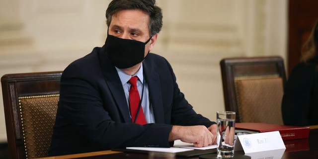 White House chief of staff Ron Klain joins a meeting with President Biden, members of his Cabinet and immigration advisers in the State Dining Room March 24, 2021, in Washington. 