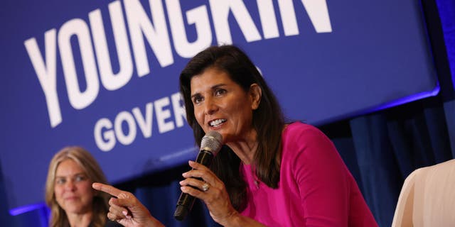 Nikki Haley speaks during a campaign event for Glenn Youngkin, on July 14, 2021, in McLean, Virginia. 