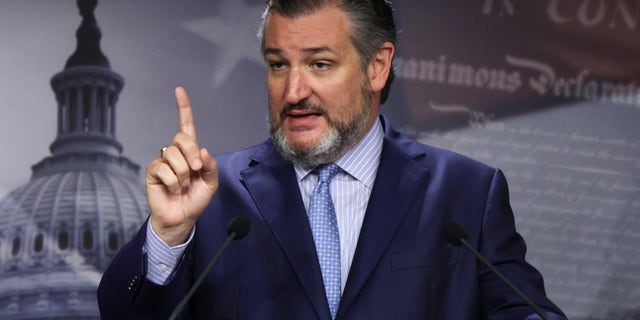 Sen. Ted Cruz, R-Texas, speaks during a news conference at the U.S. Capitol Oct. 6, 2021, in Washington, D.C. Senate Republicans held a news conference to discuss immigration issues on the border.