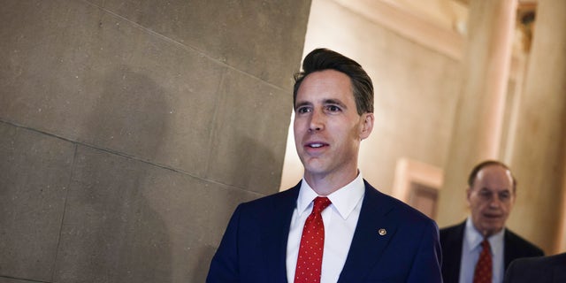 Sen. Josh Hawley arrives for a meeting with Republican senators at the U.S. Capitol on Oct. 7, 2021, in Washington.  (Photo by Anna Moneymaker/Getty Images)