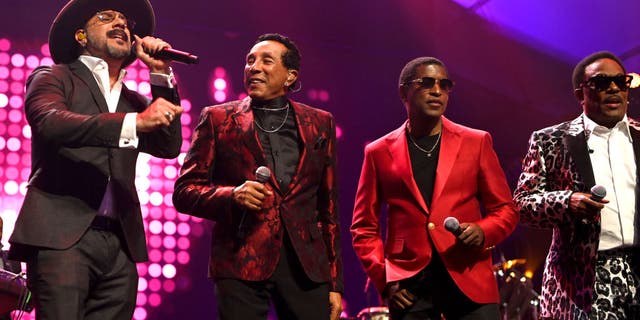 AJ McLean, Smokey Robinson, Kenny 'Babyface' Edmonds and Charlie Wilson perform onstage during the 25th annual Keep Memory Alive 'Power of Love Gala' benefit for the Cleveland Clinic Lou Ruvo Center for Brain Health at Resorts World Las Vegas on October 16, 2021 in Las Vegas, Nevada. (Photo by Denise Truscello/Getty Images for Keep Memory Alive)