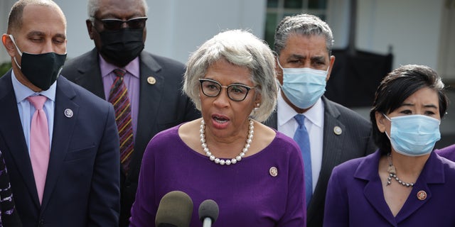 US Rep. Joyce Beatty, D-Ohio, center, chair of the Congressional Black Caucus, says she isn't sure that record-setting gas prices will be a factor in this year's midterm elections.  (Getty Images)