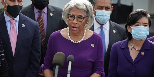 US Rep. Joyce Beatty, D-Ohio, center, chair of the Congressional Black Caucus, says she isn't sure that record-setting gas prices will be a factor in this year's midterm elections.  (Getty Images)