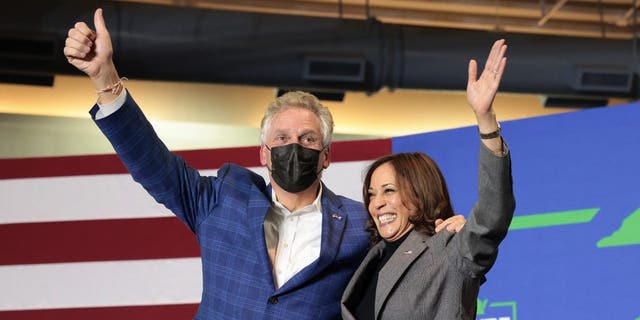 NORFOLK, VIRGINIA - OCTOBER 29:  U.S. Vice President Kamala Harris campaigns with Democratic gubernatorial candidate, former Virginia Gov. Terry McAuliffe during a campaign event featuring singer Pharrell Williams October 29, 2021 in Norfolk, Virginia. The Virginia gubernatorial election, pitting McAuliffe against Republican candidate Glenn Youngkin, is November 2.  (Photo by Win McNamee/Getty Images)