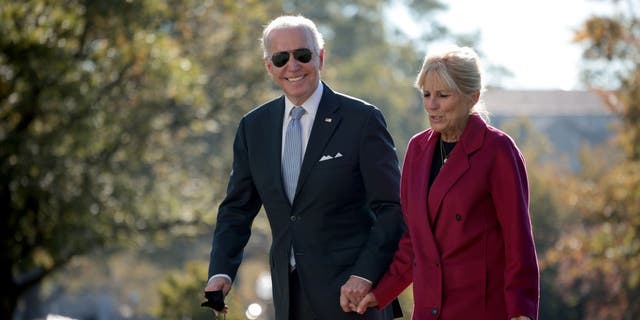 President Joe Biden and first lady Jill Biden return to the White House on Nov. 8, 2021 in Washington, D.C. (Photo by Win McNamee/Getty Images)