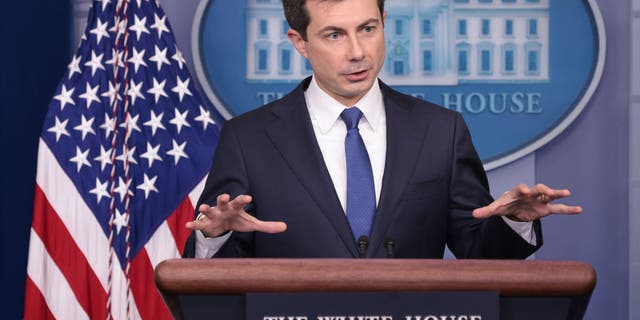 Transportation Secretary Pete Buttigieg during the daily briefing at the White House on Nov. 8, 2021. (Win McNamee/Getty Images)