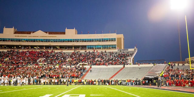 Sections 22 and 23 are empty after fans were ordered to exit the stadium for throwing items onto the field during the second half of a game between the Texas Tech Red Raiders and the Iowa State Cyclones Nov. 13, 2021, in Lubbock, Texas.