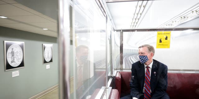 Rep. Paul Gosar, R-Ariz., rides a subway to the U.S. Capitol Building on November 17, 2021 in Washington, DC. Gosar was censured Wednesday by the House, making him the 24th member subjected to that punishment in the history of the chamber. (Photo by Anna Moneymaker/Getty Images)