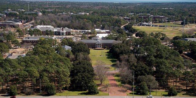 WILMINGTON, NC - FEBRUARY 26: An aerial view of the UNC Wilmington campus on February 26, 2016 in Wilmington, North Carolina. The Atlantic Ocean is seen in the far background. (Photo by Lance King/Getty Images)