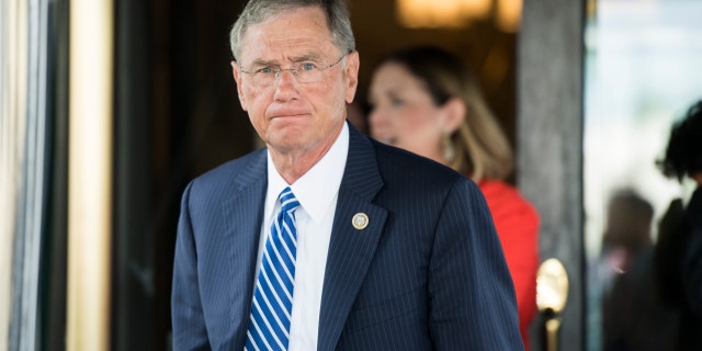 Rep. Blaine Luetkemeyer, R-Mo., leaves the House Republican Conference meeting at the Capitol Hill Club in Washington on Wednesday morning, June 13, 2018. (Photo By Bill Clark/CQ Roll Call)