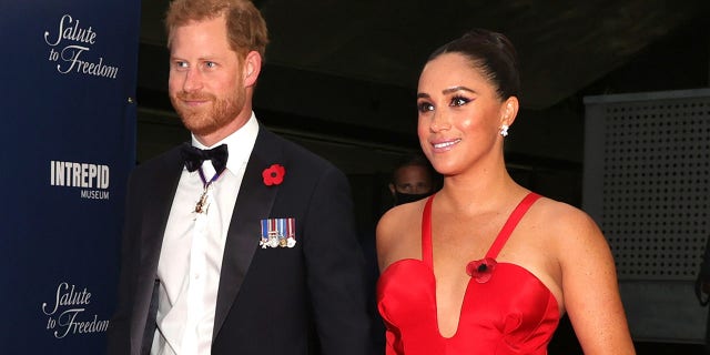 Prince Harry, Duke of Sussex and Meghan, Duchess of Sussex attend the 2021 Salute To Freedom Gala at Intrepid Sea-Air-Space Museum on November 10, 2021 in New York City.