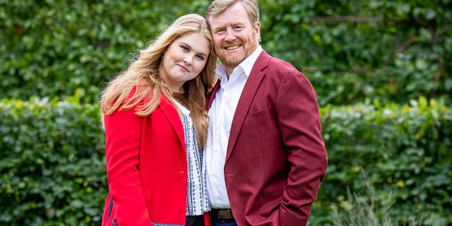 King William Alexander and Princess Amalia of the Netherlands pose for the media at the Huis ten Bosch Palace on July 16, 2021, in The Hague, Netherlands. 