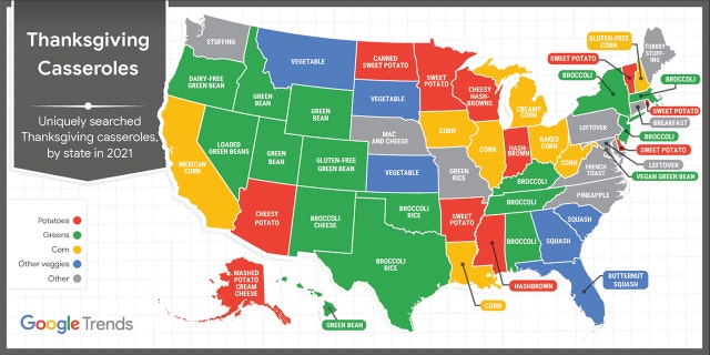 America has different Thanksgiving casserole preferences, Google Trends search data reveals. Does your favorite make the list?