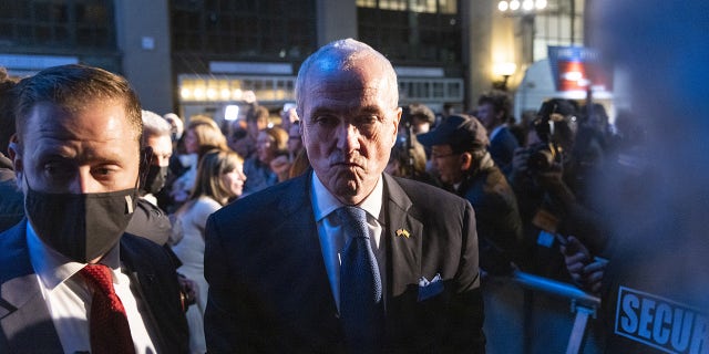 Phil Murphy, governor of New Jersey, exits after speaking during an election night event in Asbury Park, New Jersey,  on Wednesday, Nov. 3, 2021. (Angus Mordant/Bloomberg via Getty Images)