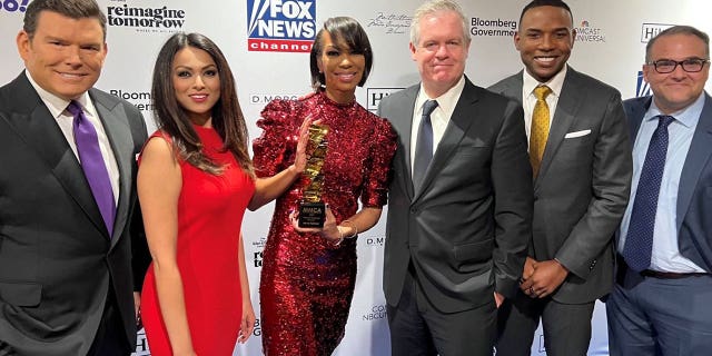 'Special Report' anchor Bret Baier, congressional correspondent Aishah Hasnie, 'The Faulkner Focus' and 'Outnumbered' anchor Harris Faulkner, Fox News Media President Jay Wallace, Fox News Contributor Richard Fowler and Fox News SVP Alan Komissaroff at the sixth annual Multicultural Media Correspondents Dinner and Summit at the National Press Club in Washington, D.C.