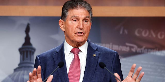 sen.  Joe Manchin, DW.Va., delivers comments to reporters at the US Capitol in Washington, DC, USA November 1, 2021.