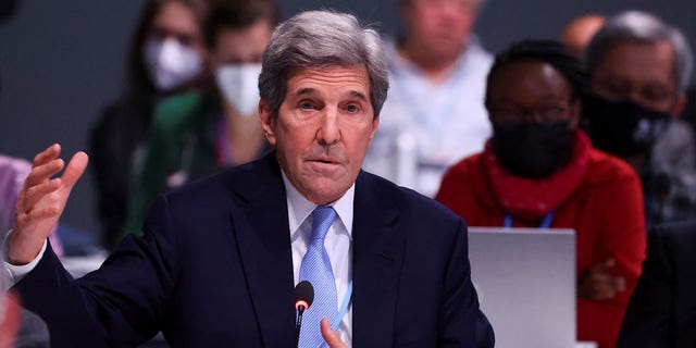 Special Presidential Envoy for Climate John Kerry attends the United Nations climate conference in Glasgow, Scotland, on Nov. 12, 2021.