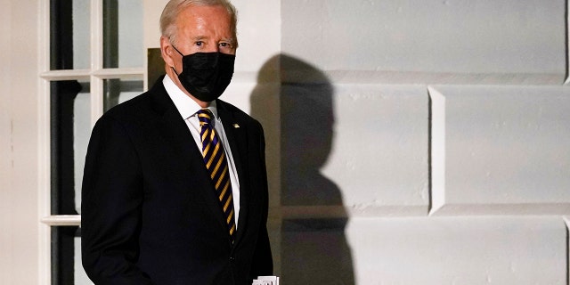 President Biden walks out of the White House toward Marine One on the South Lawn of the White House in Washington, Friday, Nov. 12, 2021, as he heads to Camp David for the weekend.