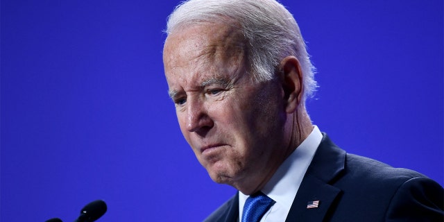 President Biden addresses a press conference at the COP26 UN Climate Change Conference in Glasgow, Scotland, on Nov. 2, 2021. 