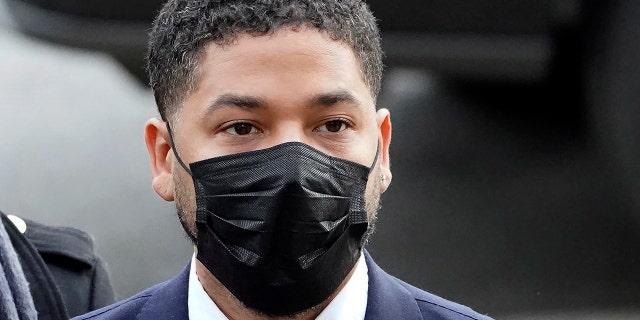 Actor Jussie Smollett arrives Monday, Nov. 29, 2021, at the Leighton Criminal Courthouse for jury selection at his trial in Chicago. Smollett is accused of lying to police when he reported he was the victim of a racist, anti-gay attack in downtown Chicago nearly three years ago. (AP Photo/Charles Rex Arbogast)