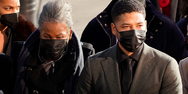 Actor Jussie Smollett arrives with his mother Janet, for the second day of his trial.