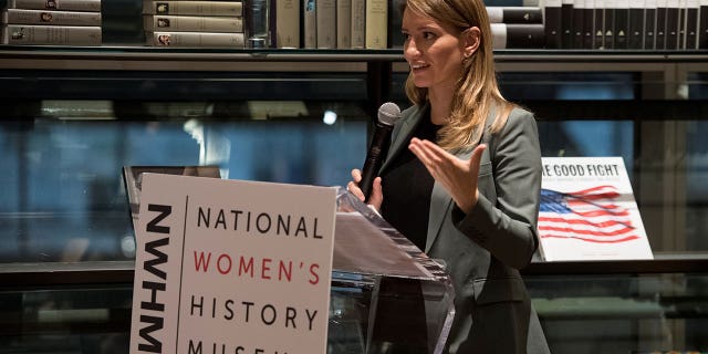 NBC News correspondent Katy Tur moderates a panel discussion during the National Women's History Museum's event