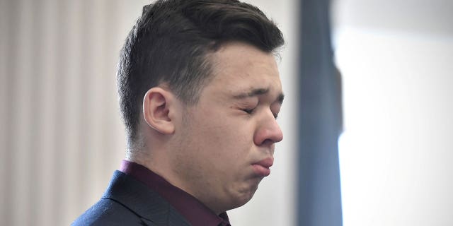 Kyle Rittenhouse reacts to the verdict during his trial at the Kenosha County Courthouse in Kenosha, Wisconsin, Nov. 19, 2021.