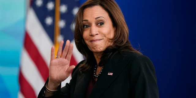 Vice President Kamala Harris waves as she departs after speaking at the Tribal Nations Summit in the South Court Auditorium on the White House campus, Tuesday, Nov. 16, 2021, in Washington, D.C.