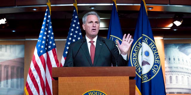 House Minority Leader Kevin McCarthy speaks during a news conference at the Capitol, Nov. 5, 2021.