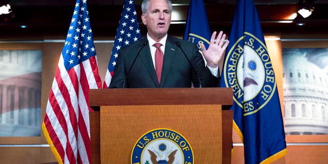 House Minority Leader Kevin McCarthy, R-Calif., speaks during a news conference at the Capitol in Washington on Nov. 5, 2021. (AP Photo/Jose Luis Magana)