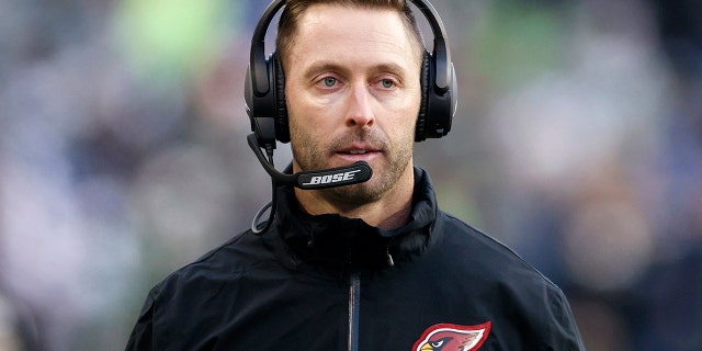 SEATTLE, WASHINGTON - NOVEMBER 21: Head coach Kliff Kingsbury of the Arizona Cardinals looks on during the second half against the Seattle Seahawks at Lumen Field on November 21, 2021 in Seattle, Washington.