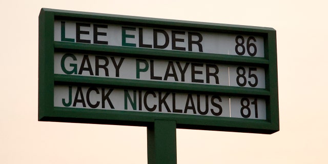 The names of honorary starters are displayed prior to the opening ceremony for the Masters at Augusta National Golf Club on April 8, 2021, in Georgia.