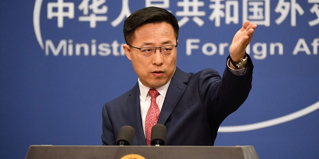 Chinese Foreign Ministry spokesman Zhao Lijian takes a question at the daily media briefing in Beijing on April 8, 2020. 