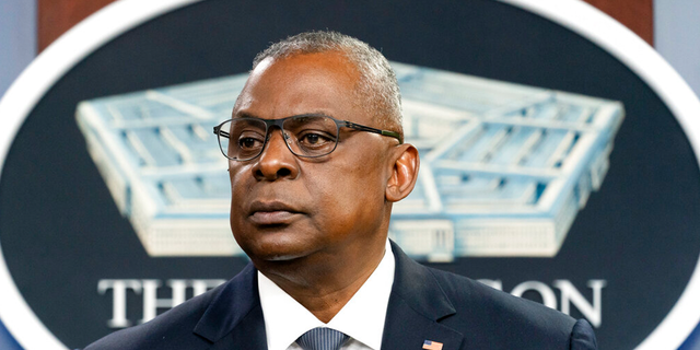 Secretary of Defense Lloyd Austin pauses while speaking during a media briefing at the Pentagon on Nov. 17, 2021.