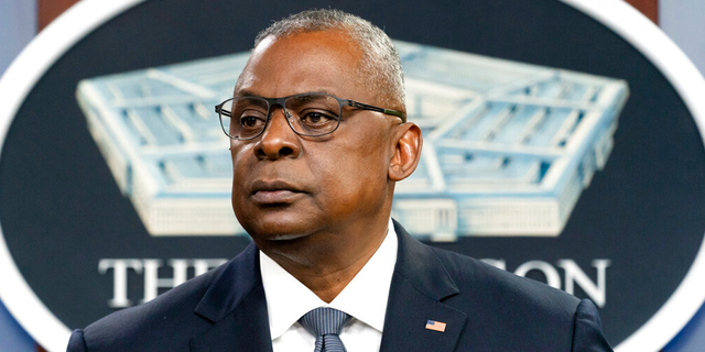 Secretary of Defense Lloyd Austin pauses while speaking during a media briefing at the Pentagon on Nov. 17, 2021.