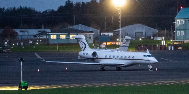 Jeff Bezos's private jet pictured at a Glasgow airport ahead of the 2021 United Nations Climate Change Conference.