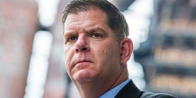 Secretary of Labor Marty Walsh tours Levitt Pavilion Steelstacks in Bethlehem, Pennsylvania, on June 2, 2021.