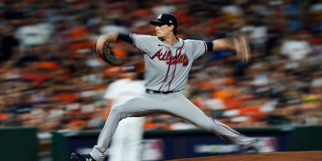 Atlanta Braves starting pitcher Max Fried throws during the sixth inning in Game 6 of baseball's World Series between the Houston Astros and the Atlanta Braves Tuesday, Nov. 2, 2021, in Houston.