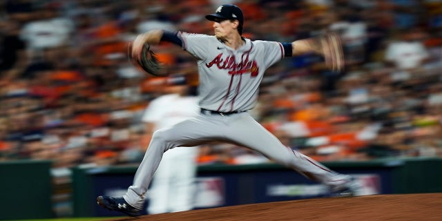 Atlanta Braves starting pitcher Max Fried throws during the sixth inning in Game 6 of baseball's World Series between the Houston Astros and the Atlanta Braves Tuesday, Nov. 2, 2021, in Houston.