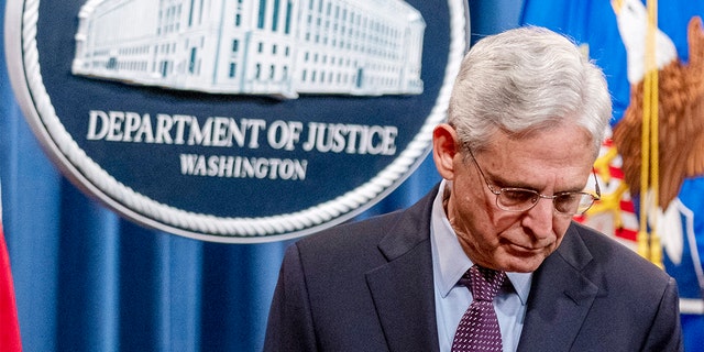 Attorney General Merrick Garland steps away from the podium after addressing a press conference at the Justice Department in Washington on Nov. 8, 2021. 