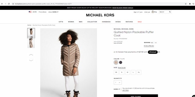 Michael Kors Quilted Nylon Packable Puffer Coat
