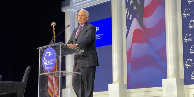 Former Vice President Mike Pence addresses the Republican Jewish Coalition's annual leadership meeting, on Nov. 6, 2021 in Las Vegas, Nevada.